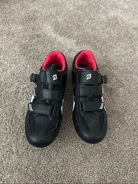 Peloton Black and Red Women's Cycling Shoes with Strap Closures